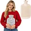Ruhhy Warmwaterkruik 2 l beige met grijze pluche hoes, schroefdop en geschikt voor warm-koud gebruik