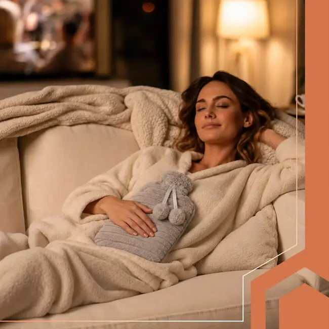 Ruhhy Warmwaterkruik 2 l beige met grijze pluche hoes, schroefdop en geschikt voor warm-koud gebruik