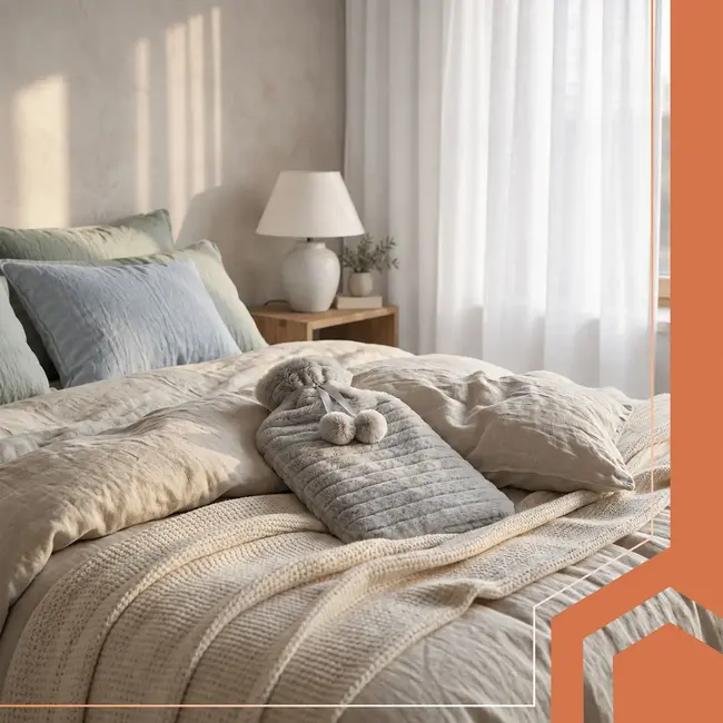 Ruhhy Warmwaterkruik 2 l beige met grijze pluche hoes, schroefdop en geschikt voor warm-koud gebruik