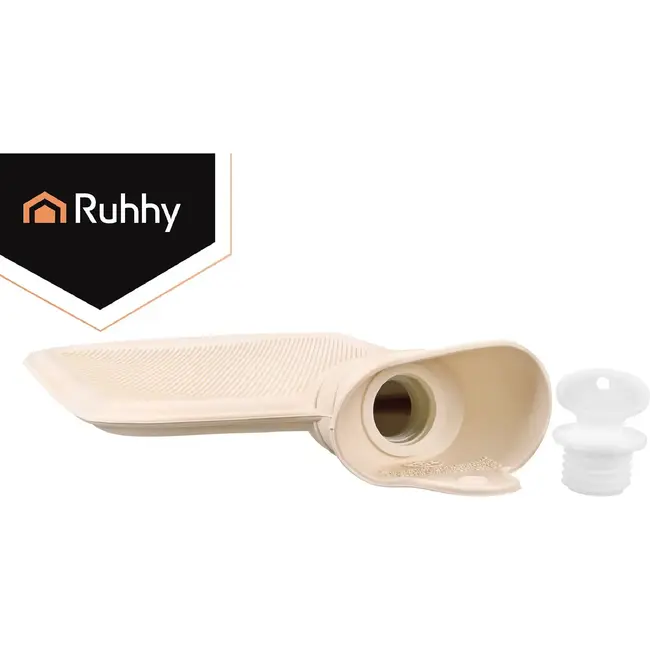 Ruhhy Warmwaterkruik 2 l beige met grijze pluche hoes, schroefdop en geschikt voor warm-koud gebruik