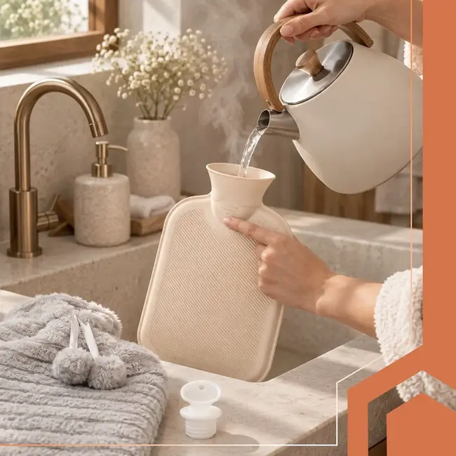 Ruhhy Warmwaterkruik 2 l beige met grijze pluche hoes, schroefdop en geschikt voor warm-koud gebruik