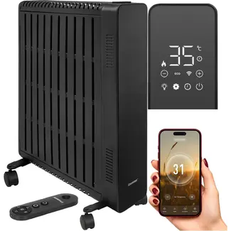 Kaminer Elektrische olieradiator 2500 W zwart met 11 lamellen, thermostaat, WiFi en afstandsbediening