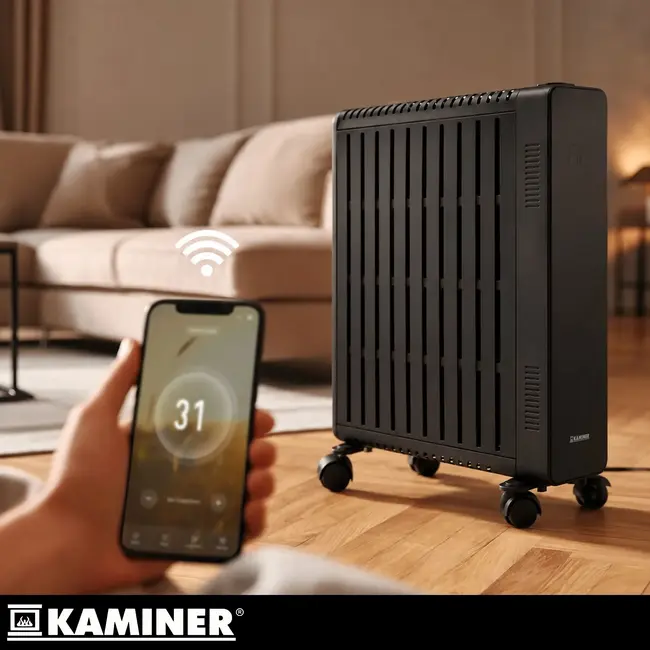 Kaminer Elektrische olieradiator 2500 W zwart met 11 lamellen, thermostaat, WiFi en afstandsbediening