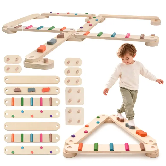 Kruzzel Houten evenwichtsbaan 14-delig met latten van 60 cm voor kinderen