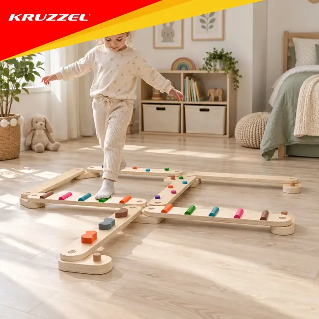 Kruzzel Houten evenwichtsbaan 14-delig met latten van 60 cm voor kinderen