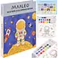 Maaleo Waterkleurboek astronaut met 24 vellen, 12 aquarelkleuren en waterpenseel voor kinderen