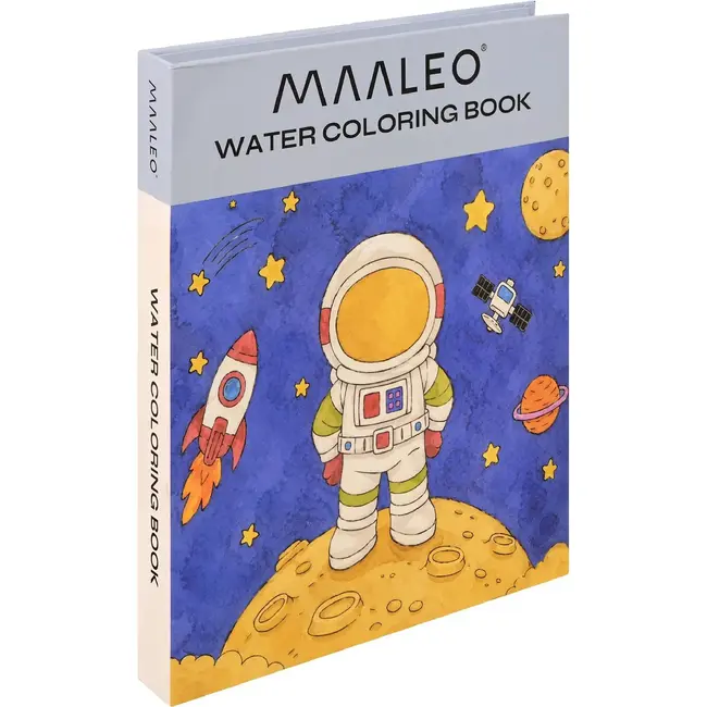 Maaleo Waterkleurboek astronaut met 24 vellen, 12 aquarelkleuren en waterpenseel voor kinderen
