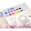Maaleo Waterkleurboek astronaut met 24 vellen, 12 aquarelkleuren en waterpenseel voor kinderen