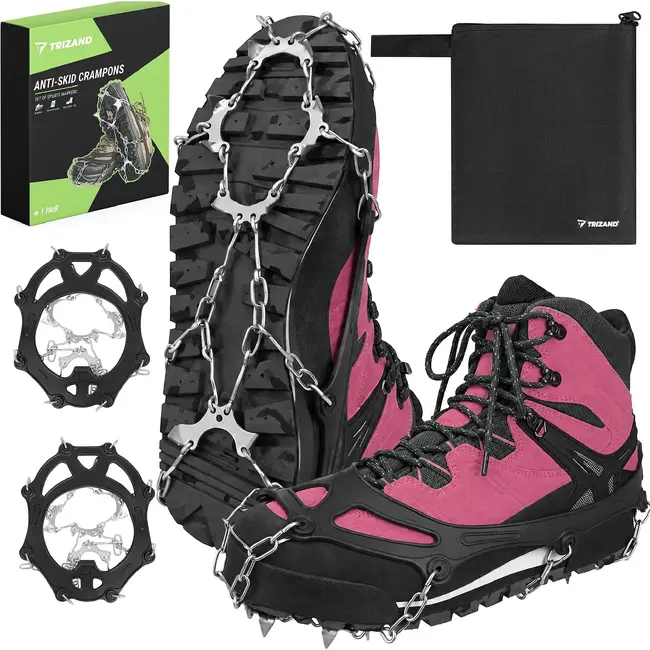 Trizand Schoenspikes maat M 36-40 met 20 spikes van 9 mm, kettingconstructie en etui voor sneeuw