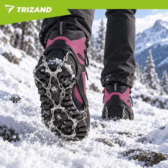 Trizand Schoenspikes maat M 36-40 met 20 spikes van 9 mm, kettingconstructie en etui voor sneeuw