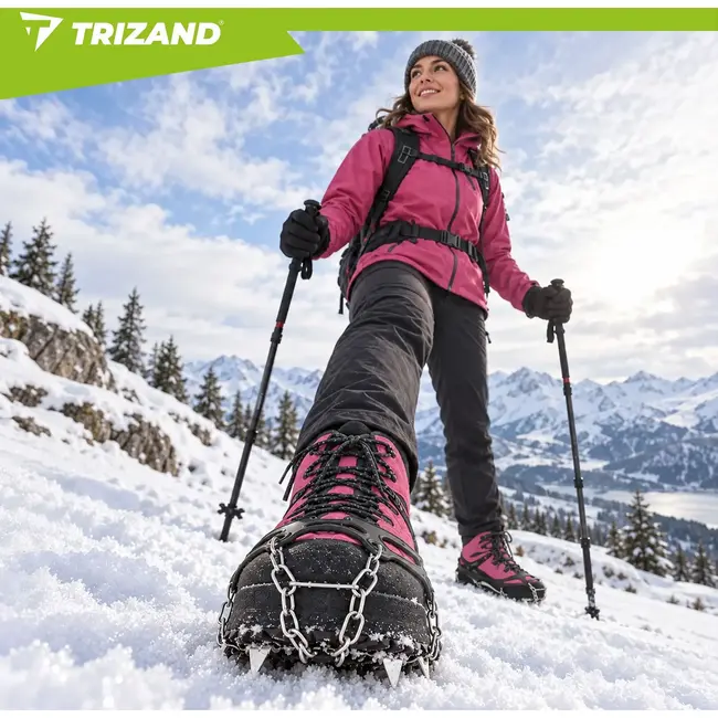 Trizand Schoenspikes maat M 36-40 met 20 spikes van 9 mm, kettingconstructie en etui voor sneeuw