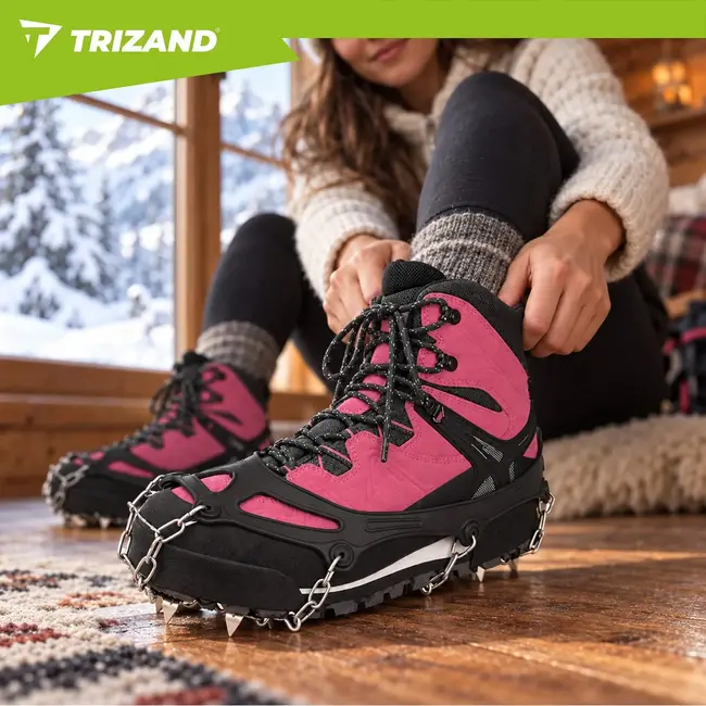 Trizand Schoenspikes maat M 36-40 met 20 spikes van 9 mm, kettingconstructie en etui voor sneeuw