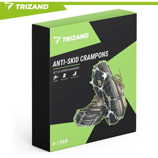 Trizand Schoenspikes maat M 36-40 met 20 spikes van 9 mm, kettingconstructie en etui voor sneeuw