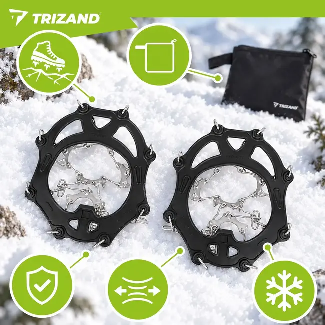 Trizand Schoenspikes maat M 36-40 met 20 spikes van 9 mm, kettingconstructie en etui voor sneeuw