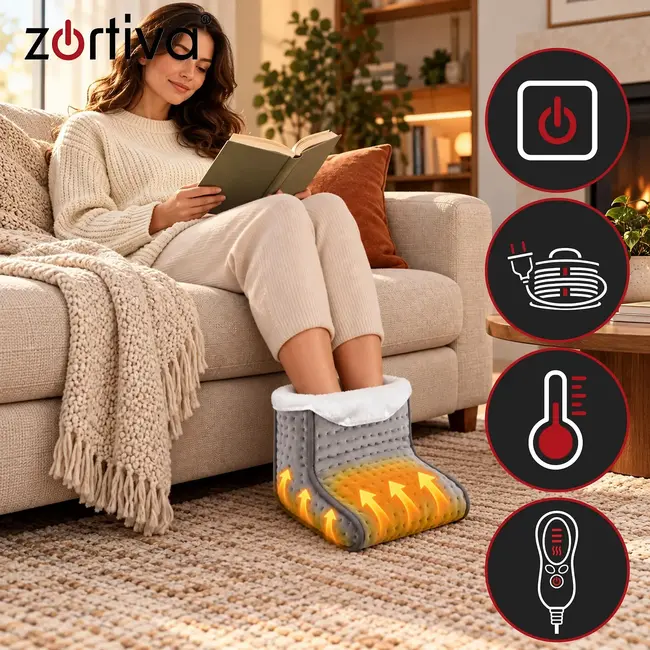 Zortiva Elektrische voetverwarmer 90 W - 10 warmtestanden, timer en wasbare binnenhoes - Grijs