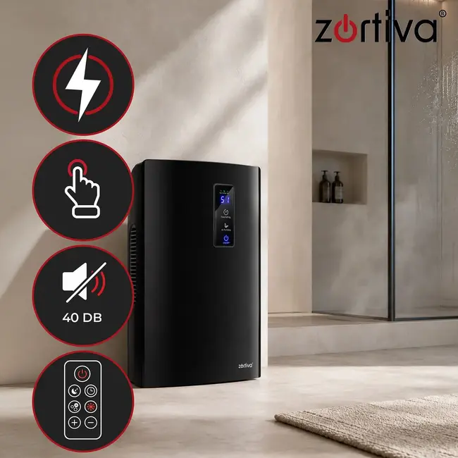 Zortiva Elektrische luchtontvochtiger 90 W - 1,5 liter, timer en luchtreiniging - Tot 30 m²