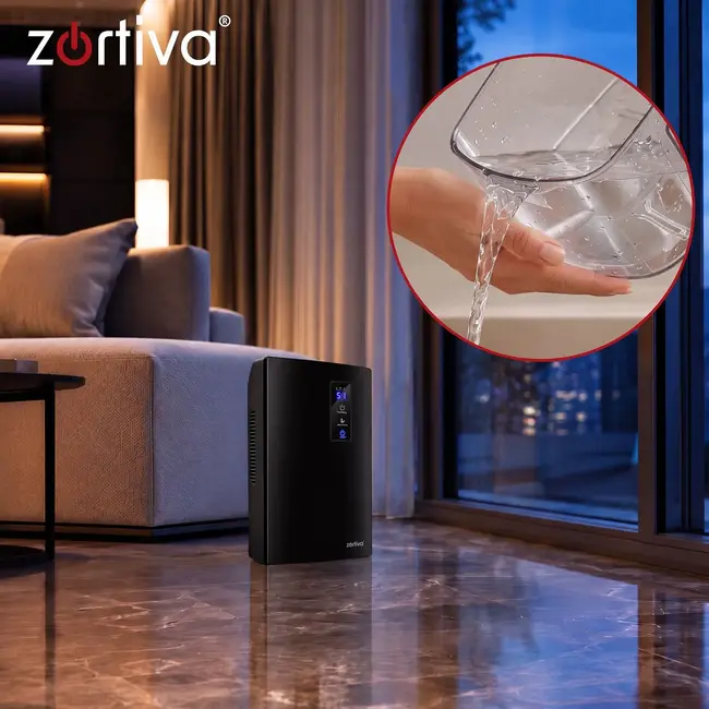 Zortiva Elektrische luchtontvochtiger 90 W - 1,5 liter, timer en luchtreiniging - Tot 30 m²