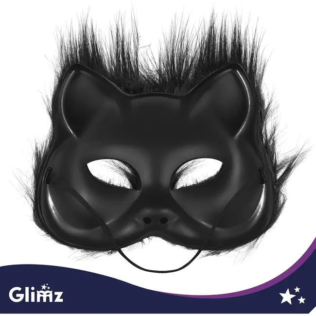 Glimz Kattenkostuum zwart 4-delig - Pluizig masker, staart van 50 cm en pootjes voor cosplay