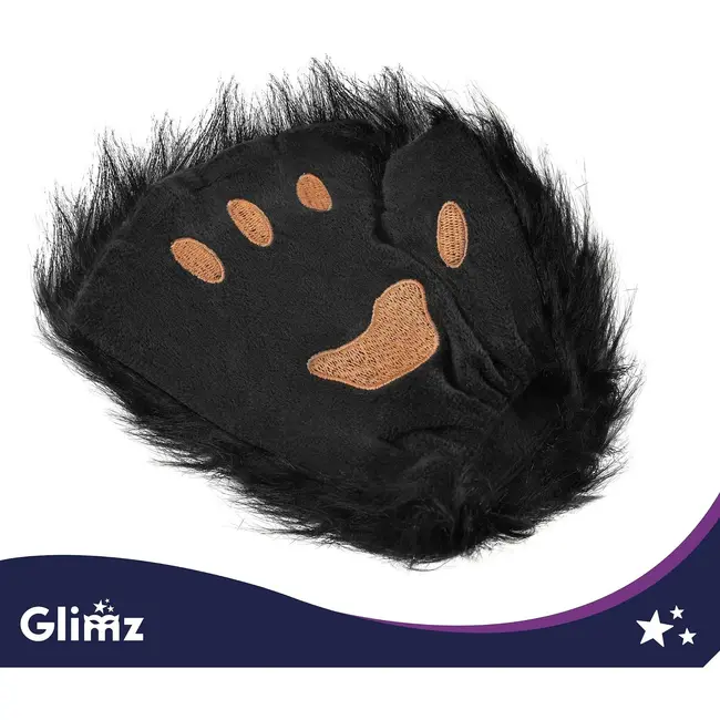 Glimz Kattenkostuum zwart 4-delig - Pluizig masker, staart van 50 cm en pootjes voor cosplay