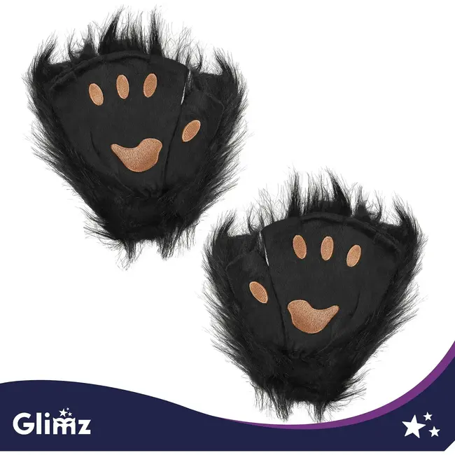 Glimz Kattenkostuum zwart 4-delig - Pluizig masker, staart van 50 cm en pootjes voor cosplay