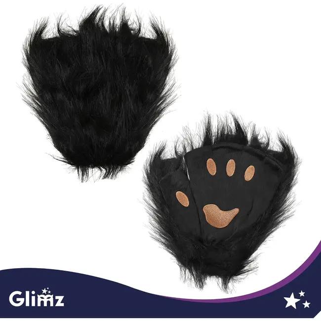 Glimz Kattenkostuum zwart 4-delig - Pluizig masker, staart van 50 cm en pootjes voor cosplay