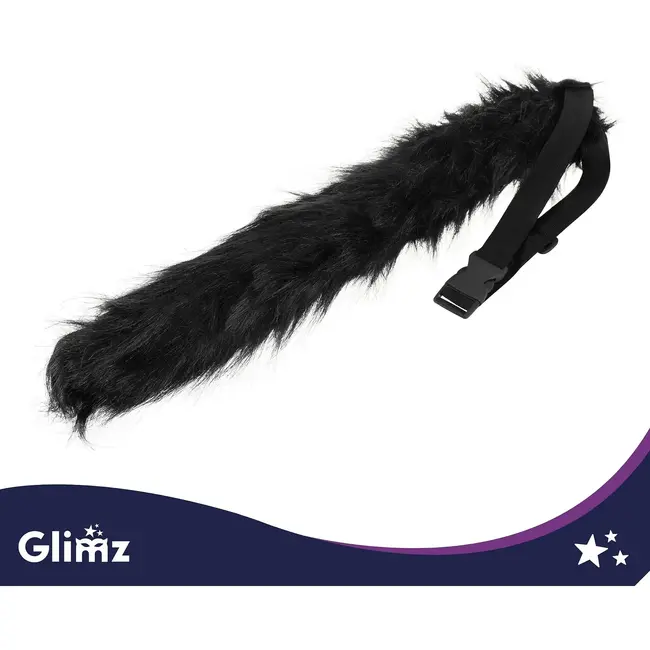 Glimz Kattenkostuum zwart 4-delig - Pluizig masker, staart van 50 cm en pootjes voor cosplay