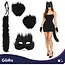 Glimz Kattenkostuum zwart 4-delig - Pluizig masker, staart van 50 cm en pootjes voor cosplay
