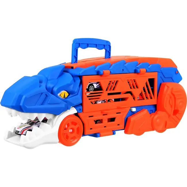 Kruzzel Dinosaurus autotransporter T-Rex - 5-in-1 vrachtwagen met racebaan en 6 speelgoedauto's