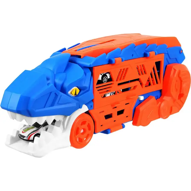 Kruzzel Dinosaurus autotransporter T-Rex - 5-in-1 vrachtwagen met racebaan en 6 speelgoedauto's