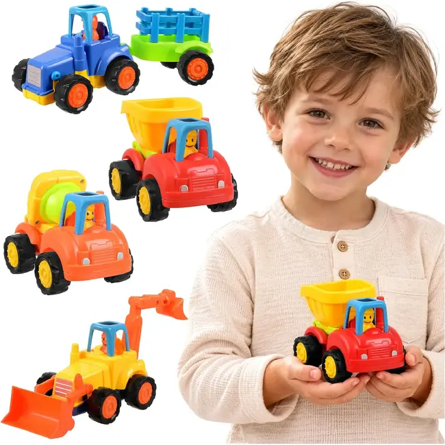 Kruzzel Bouwvoertuigen speelset 4-delig - Tractor, kiepwagen, betonmixer en graafmachine met aandrijving