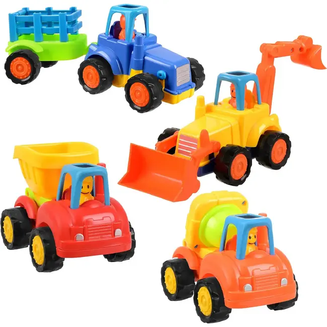 Kruzzel Bouwvoertuigen speelset 4-delig - Tractor, kiepwagen, betonmixer en graafmachine met aandrijving