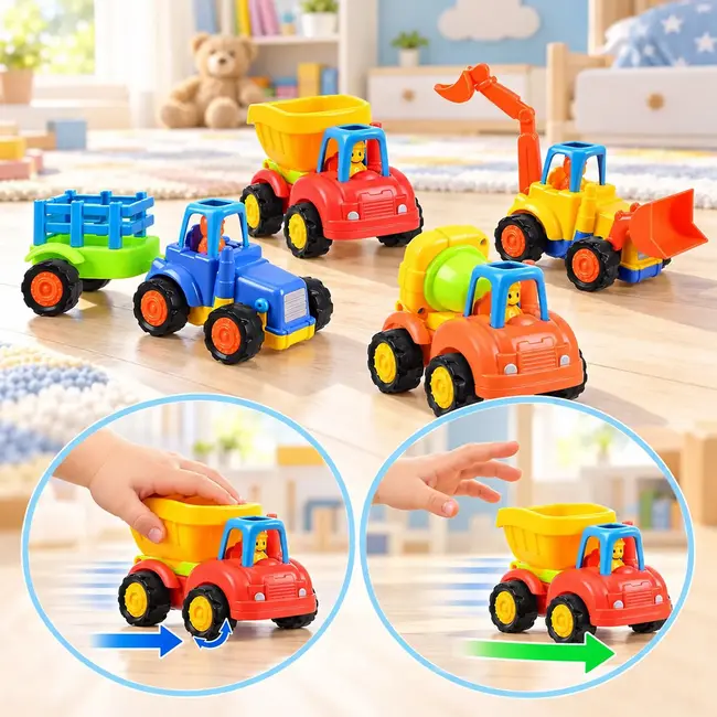 Kruzzel Bouwvoertuigen speelset 4-delig - Tractor, kiepwagen, betonmixer en graafmachine met aandrijving