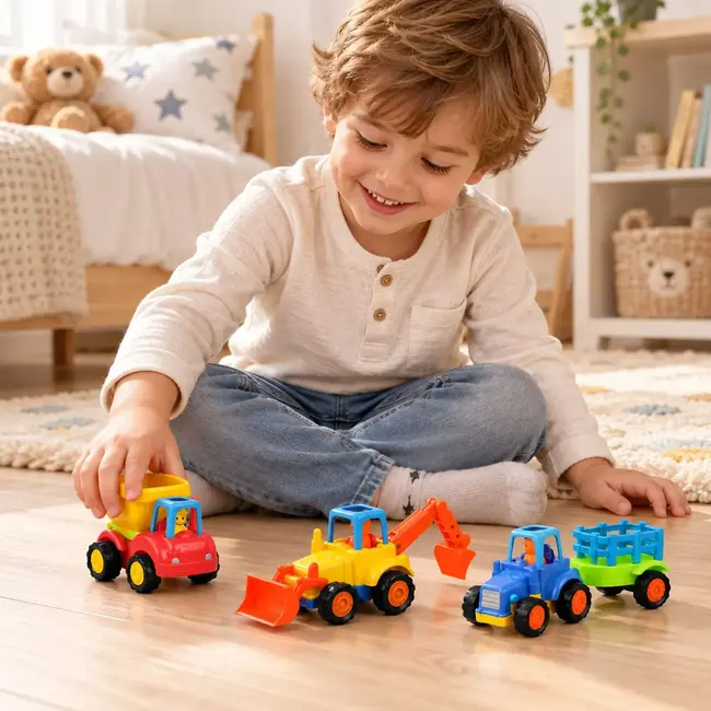 Kruzzel Bouwvoertuigen speelset 4-delig - Tractor, kiepwagen, betonmixer en graafmachine met aandrijving