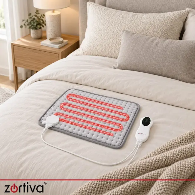 Zortiva Elektrisch verwarmingskussen 40 x 30 cm - 75 W, 10 warmtestanden en timer - Grijs