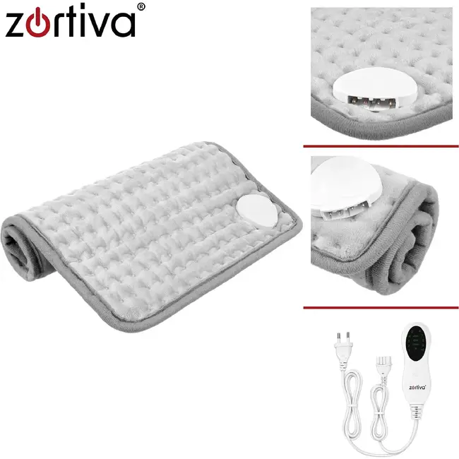 Zortiva Elektrisch verwarmingskussen 40 x 30 cm - 75 W, 10 warmtestanden en timer - Grijs