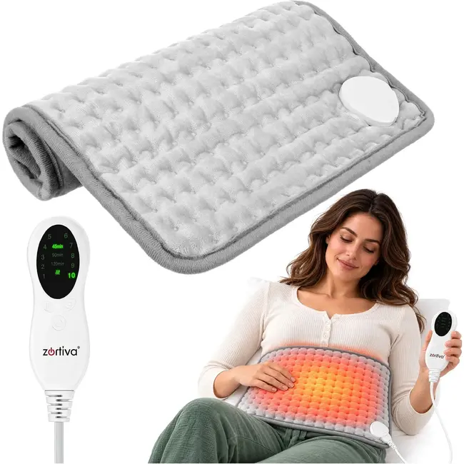 Zortiva Elektrisch verwarmingskussen 40 x 30 cm - 75 W, 10 warmtestanden en timer - Grijs