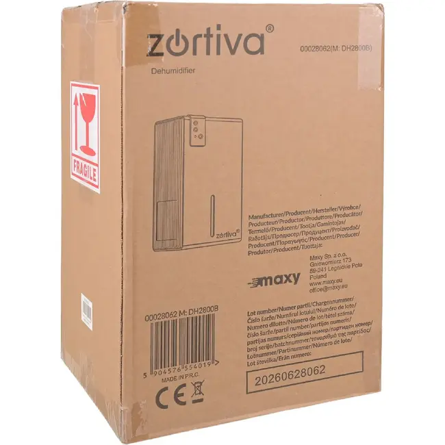 Zortiva Elektrische luchtontvochtiger 65 W - 800 ml per dag, hygrostaat en afstandsbediening