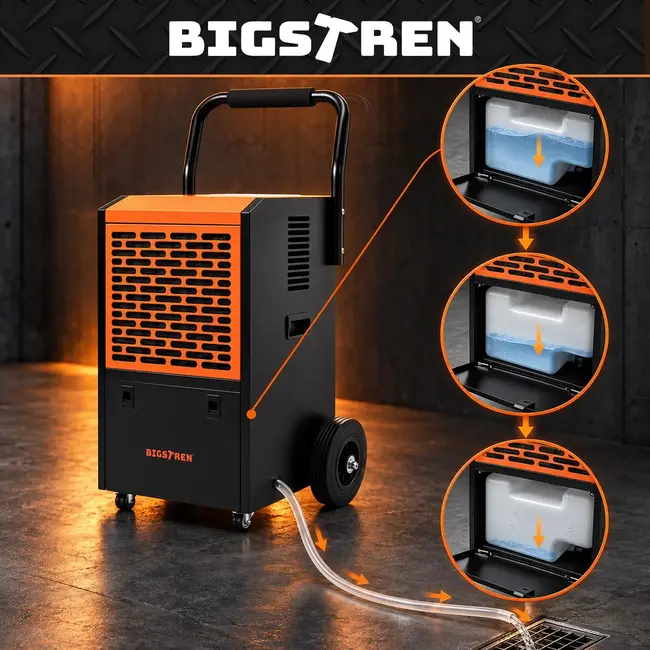 Bigstren Industriële luchtontvochtiger 50 liter per dag - 650 W, 7 liter reservoir en hygrostaat