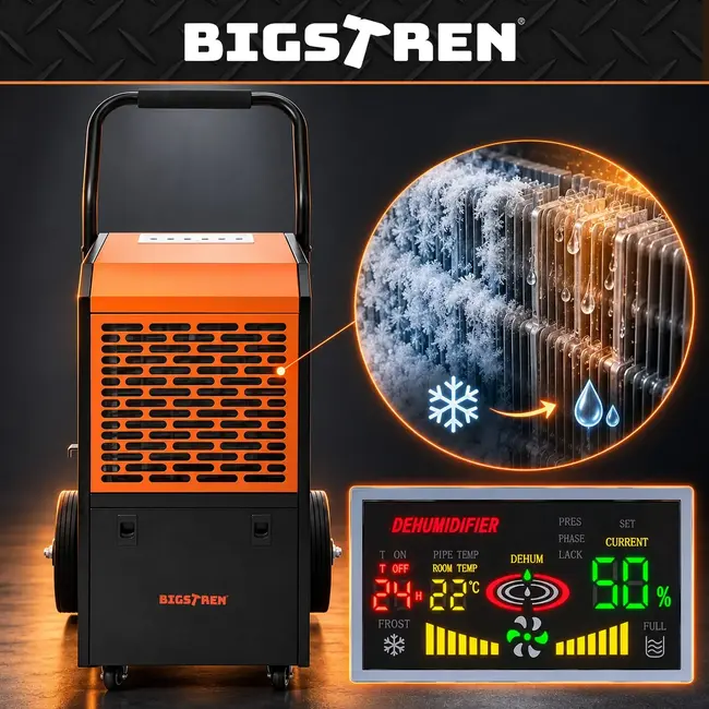 Bigstren Industriële luchtontvochtiger 50 liter per dag - 650 W, 7 liter reservoir en hygrostaat