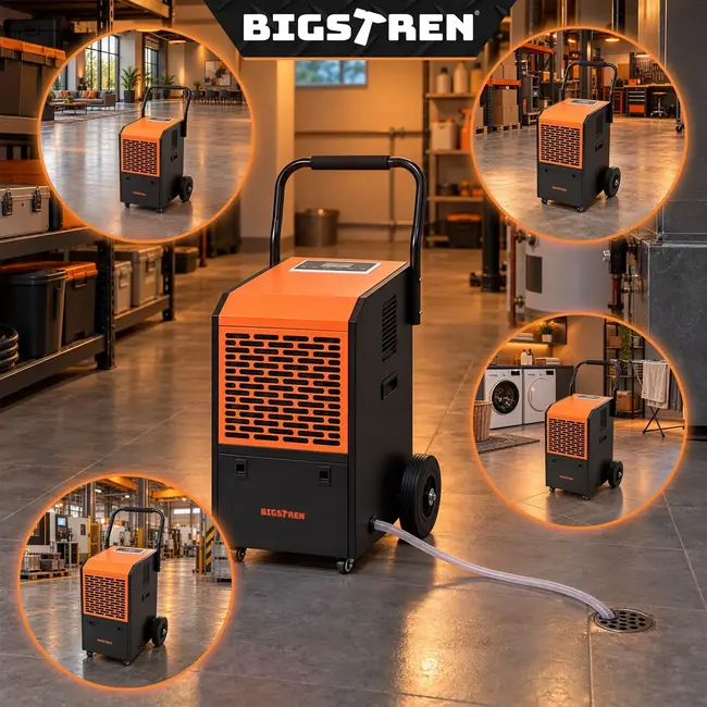 Bigstren Industriële luchtontvochtiger 50 liter per dag - 650 W, 7 liter reservoir en hygrostaat