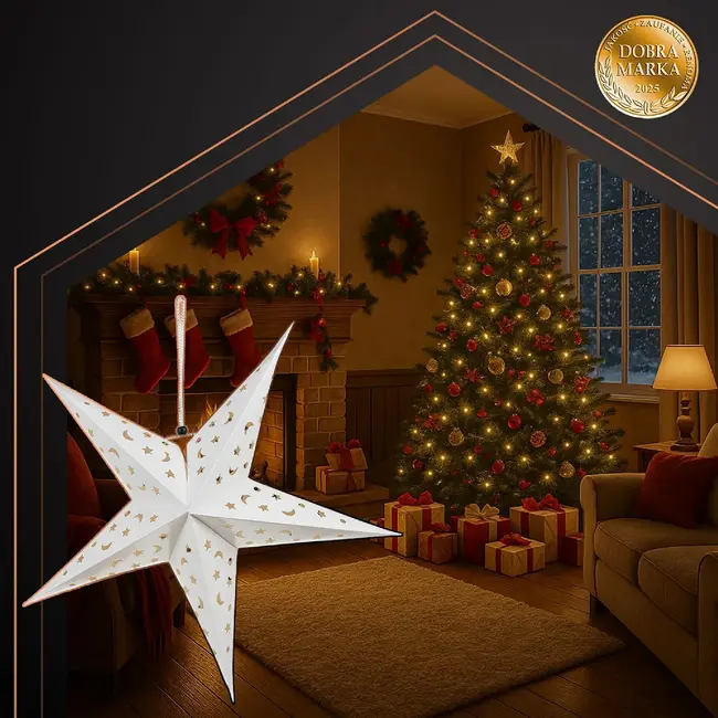 Ruhhy 3D LED-ster 60 cm - Witte hangende decoratiester met maan- en sterrenmotief en lichtsnoer