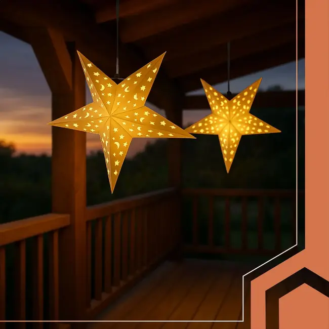 Ruhhy 3D LED-ster 60 cm - Witte hangende decoratiester met maan- en sterrenmotief en lichtsnoer