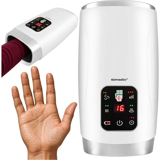 Isomedix Elektrisch handmassageapparaat - 4 massagestanden, warmte, trillingen en USB-C oplaadbaar