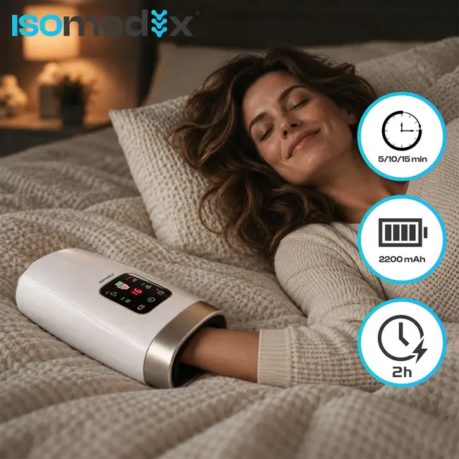 Isomedix Elektrisch handmassageapparaat - 4 massagestanden, warmte, trillingen en USB-C oplaadbaar