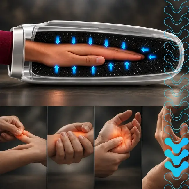 Isomedix Elektrisch handmassageapparaat - 4 massagestanden, warmte, trillingen en USB-C oplaadbaar