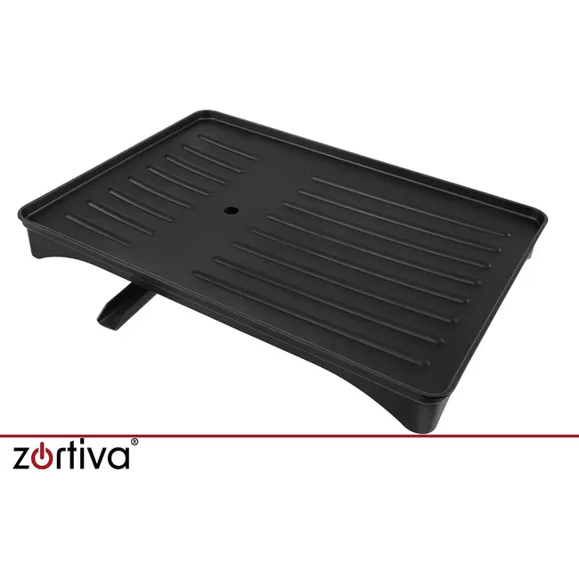 Zortiva Afdruiprek 2-laags 42 x 30 x 31,5 cm - Zwart met bestekbak, bekerhouder en waterafvoer