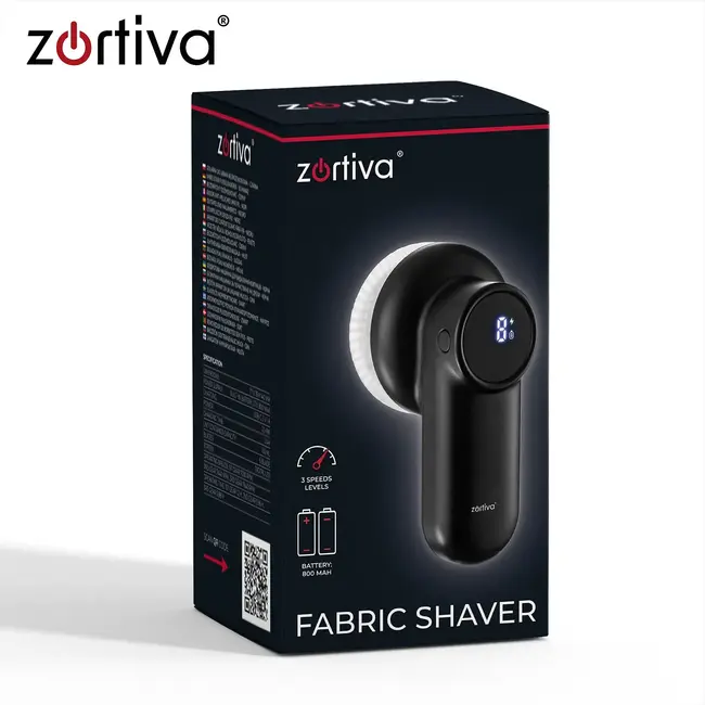 Zortiva Kledingtrimmer draadloos met 6 mesjes - 3 snelheden, LED-display en USB-C oplaadbaar - Zwart