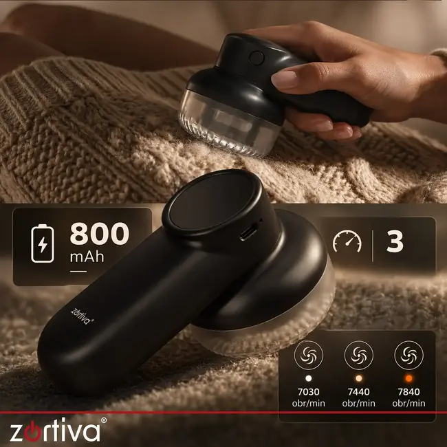 Zortiva Kledingtrimmer draadloos met 6 mesjes - 3 snelheden, LED-display en USB-C oplaadbaar - Zwart