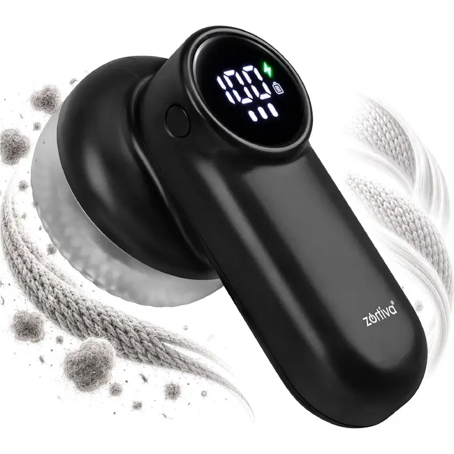 Zortiva Kledingtrimmer draadloos met 6 mesjes - 3 snelheden, LED-display en USB-C oplaadbaar - Zwart