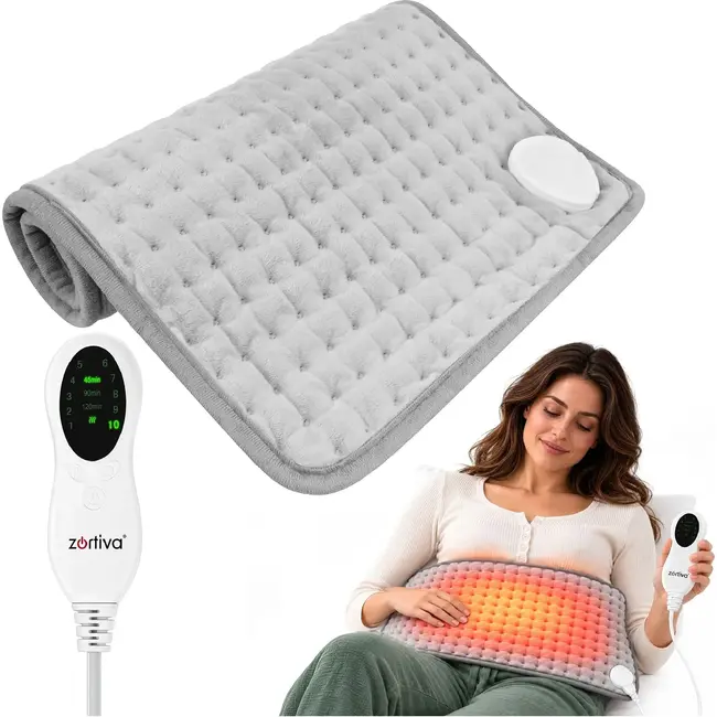 Zortiva Elektrisch verwarmingskussen 60 x 30 cm - 85 W, 10 warmtestanden, timer en zachte stof